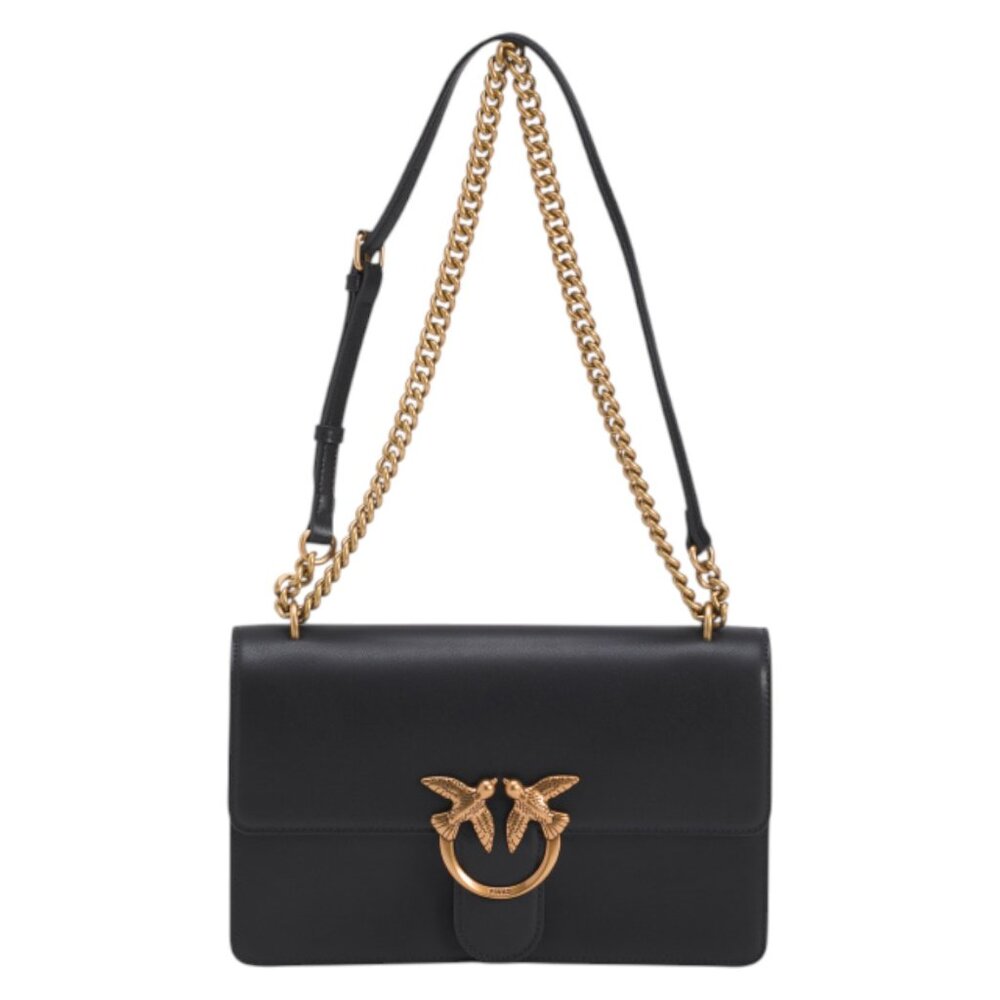PINKO Leather Classic Love Birds Shoulder Bag With Leather And Chain Strap